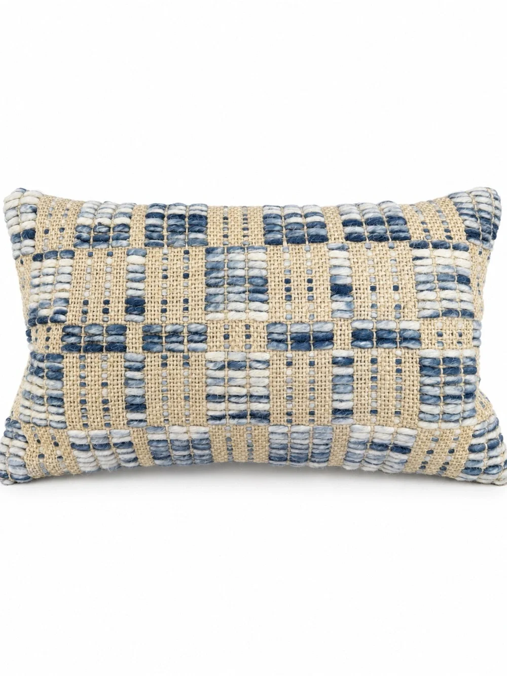 Loloi Wool Jute Blue Ivory Geometric Lumbar Pillow Down Insert 13x21